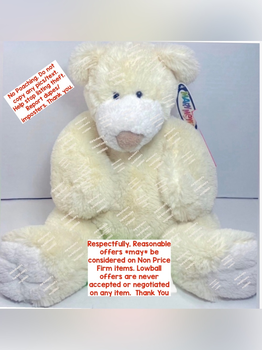 VERY RARE VINTAGE BNWT MARY MEYER KINDA BIG CREAMY BEAR 52461